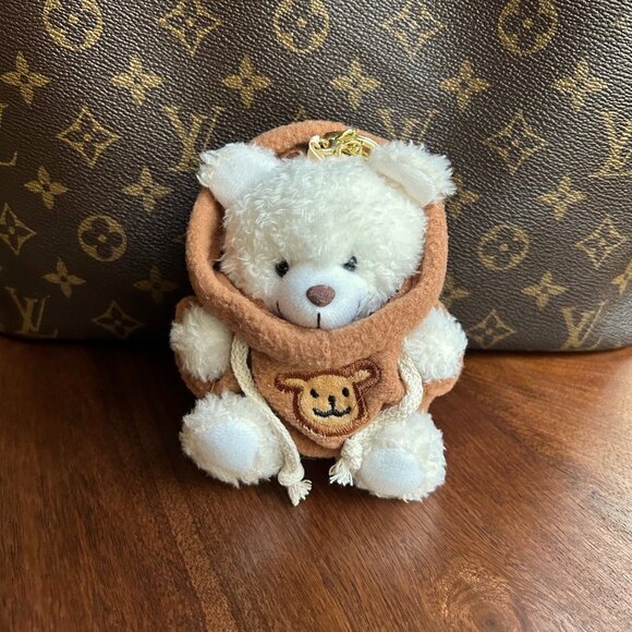 New TEDDY BEAR HOODIE Bag Charm White and Brown🧸 - Picture 2 of 7